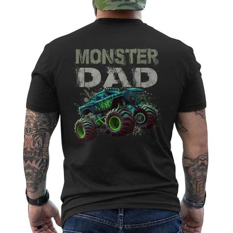 Shop Monster Truck Dad Family Matching Monster Truck Lovers  Mens Back Print T Shirt. Available on many styles, sizes, and colors. Rory Birthday, Monster Truck Birthday Cake, Truck Birthday Cake, Mom And Dad Shirts, Monster Truck Shirt, Birthday Family Shirts, Monster Truck Kids, Truck Birthday Cakes, Monster Truck Birthday Party