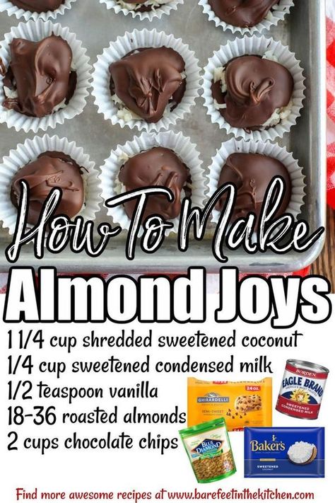 Homemade Chocolate Candy Recipes, Almond Joys, Homemade Chocolate Candy, Homemade Sweetened Condensed Milk, Easy Christmas Candy Recipes, Christmas Candy Easy, Dark Chocolate Recipes, Chocolate Candy Recipes, Coconut Candy