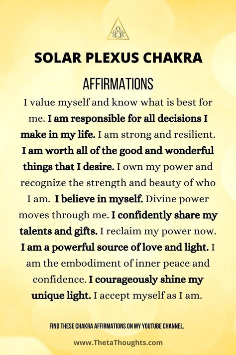 Affirmation For Energy, Manipura Chakra Affirmations, Solar Plexus Mantra, Solar Chakra Affirmations, Third Chakra Solar Plexus, Solar Plexus Meditation, Solar Plexus Chakra Meditation, Solar Plexus Chakra Healing Affirmations, Personal Power Affirmations