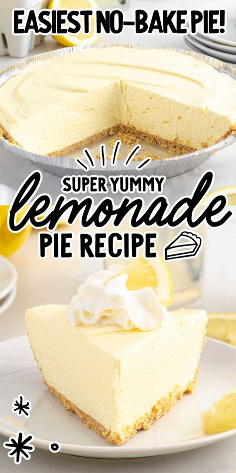 Lemonade Pie Recipe, Cream Cheese Lemonade Pie, Delicious Lemon Desserts, Lemonade Pie, Yummy Pie Recipes, Lemon Pie Recipe, Homemade Graham Cracker Crust, Icebox Pie, Cream Cheese Pie