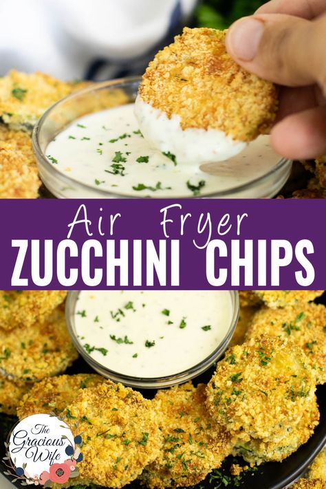 Crispy Air Fryer Zucchini Chips are coated in a Parmesan-breadcrumb coating and air fried to golden perfection without the mess of oil. Serve as a snack or appetizer with your favorite dipping sauce. Healthy Dinner Recipes For Family, Air Fryer Oven Recipes, Zucchini Chips, Air Fry Recipes, Air Fryer Dinner Recipes, Dinner Recipes For Family, Air Fryer Recipes Easy, Air Fryer Recipes Healthy, Healthy Appetizers