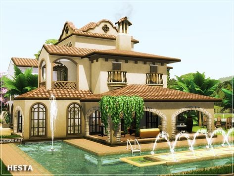 Meditterean House, Spanish Mansion, Lotes The Sims 4, Bloxburg Room Ideas, Sims 4 House Plans, Sims 4 House Building, Bloxburg Room, Sims 4 House Design, Casas The Sims 4