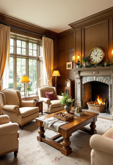 Old Money Living Room Traditional Great Room Decorating, Traditional Home Interiors Living Room, Old Lady Living Room, Vintage Traditional Living Room, Historical Homes Interior, English Farmhouse Living Room, Old Money Homes, Old Money Living Room, Old World Living Room