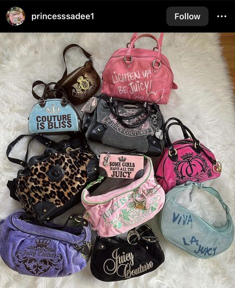 Paris Hilton Juicy Couture, 2000s Purse, 2000s Juicy Couture, Trashy Y2k Aesthetic, Juicy Couture Y2k, Y2k Bags, Mcbling Fashion, Y2k Accessories, Juicy Couture Purse