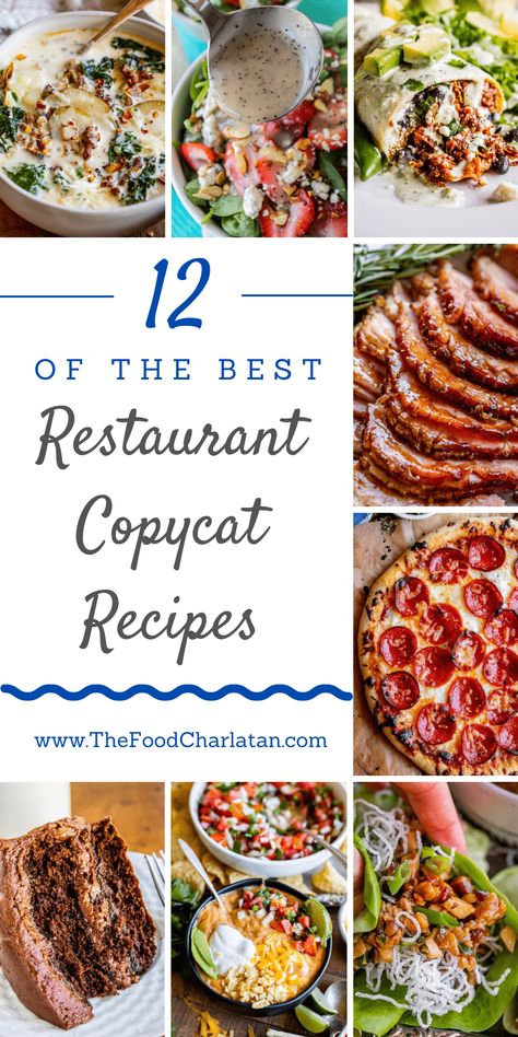 12 Copycat Recipes You Will Love from The Food Charlatan. These copycat recipes will blow your mind! Killer taste and money in your pocket. Plus it's fun eating "better than a restaurant" at home! Not only are they just as delicious as your restaurant standbys, you don't have to leave your house (and they're cheaper, too). Pretend you're eating at Olive Garden, Chili's, P.F. Chang's, Magleby's, Cafe Rio, Buca di Beppo, Pizza Hut, Cafe Zupa's, J. Dawg's, Honey Baked Ham, and Shake Shack. A&w Restaurant Food, Restaurant Style Meals At Home, Restaurant Specials Ideas Food, Firebirds Copycat Recipes, Restaurant Style Dinner At Home, Nobu Copycat Recipes, The First Year Blog Recipes, Copycat Restaurant Recipes Chili's, Pf Changs Copycat Recipes