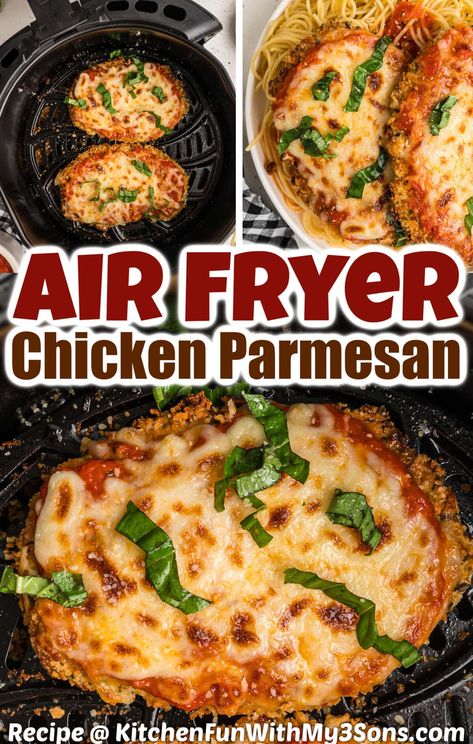 Cheesy, crispy, and flavorful this Air Fryer Chicken Parmesan is a twist on the Italian classic. With no deep-frying and a simple breading, this healthy chicken parmesan is incredibly easy to make and ready in just 30 minutes! Fried Chicken Parmesan Recipe, Recipe For Air Fryer Chicken, Chicken Parmesan Recipe Healthy, Air Fryer Chicken Parmesan, Recipe For Air Fryer, Healthy Chicken Parmesan, Healthy Air Fryer, Chicken Parmesan Recipe, Parmesan Recipe