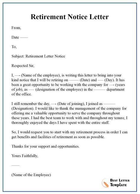 Retirement-Notice-Letter | Best Letter Template Retirement Letter Sample, Retirement Letter To Employer, Retirement Letter, Job Application Cover Letter, Retirement House Plans, Application Cover Letter, Cowboy Beans, Cover Letter Template Free, Resignation Letter Sample