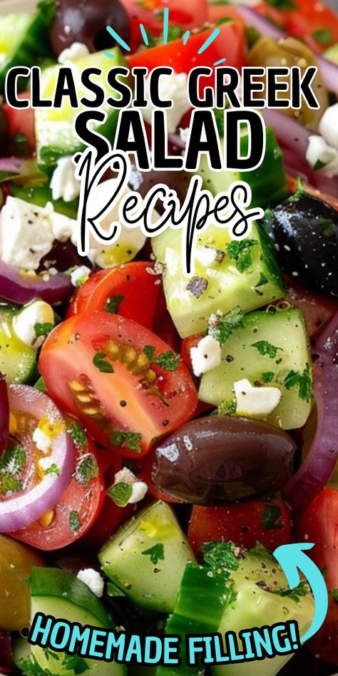 Classic Greek Salad The Best Greek Salad, Greek Salad With Meat, Greek Salad Chopped, Classic Greek Salad Recipe, Healthiest Salad Recipes, Greek Salad Presentation, Greek Style Salad, Greek Macaroni Salad, Greek Olive Salad