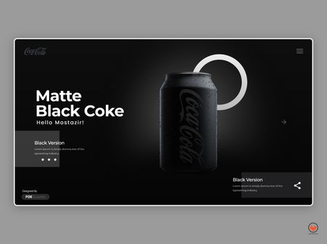 Black Matte Cocacola Website by Fox_UI Web Design Black, Black Website, Modern Web Design, Modern Website, Website Design Layout, Graphic Design Tips, Web Layout, Website Inspiration, Website Design Inspiration