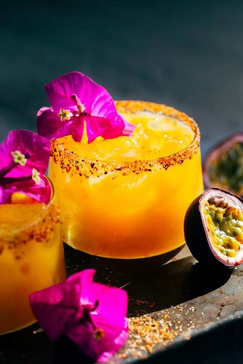 Spicy Passion Fruit Margarita - Butternut Bakery Passion Fruit Puree, Best Chocolate Chip Muffins, Italian Margarita, Passion Fruit Margarita, Fruit Margarita, Butternut Bakery, Allergy Friendly Desserts, Mango Margarita, Spicy Margarita