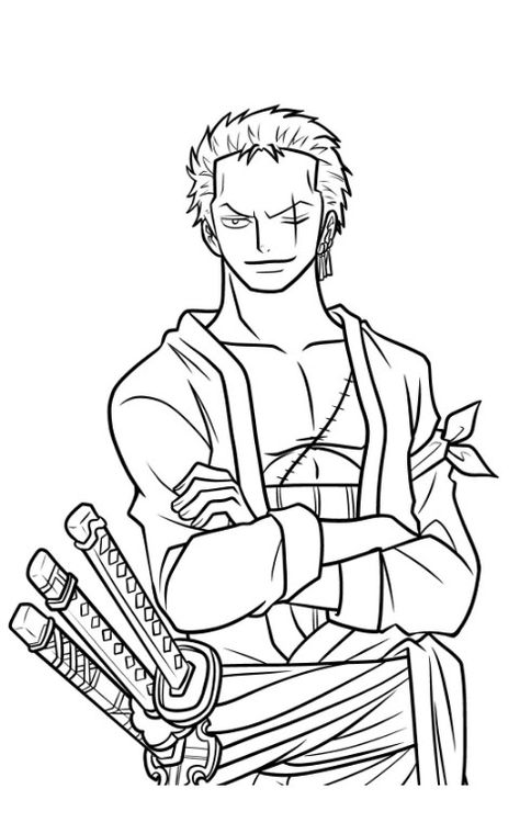 One Piece Desenho Facil, Zoro One Piece Drawing, Zoro One Piece Manga, Zoro Sketch, One Piece Coloring Pages, Zoro Drawing, Luffy Drawing, Zoro Manga, Easy Dragon Drawings