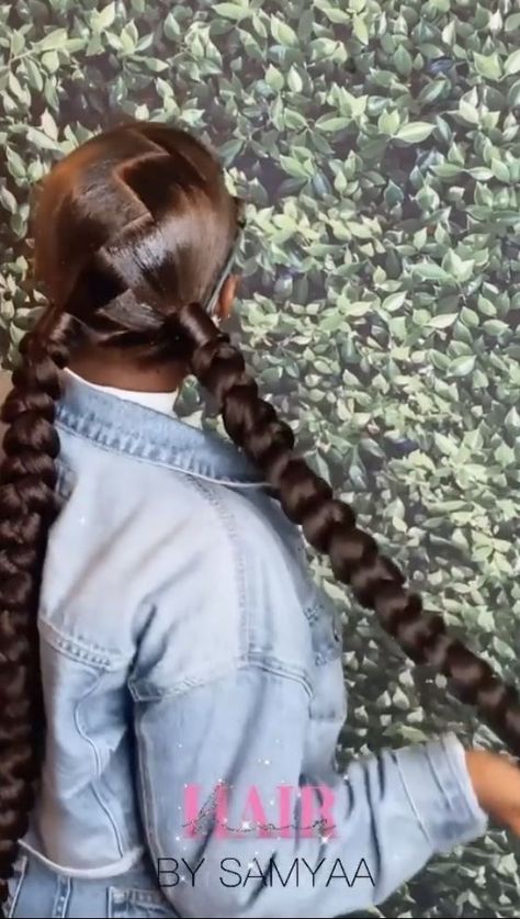 Two Braided Ponytails With Curly Ends, Two Big Braids Hairstyle, 2 Slick Back Ponytail Braids, Two Long Braids Black Women, Two Braids Black Women, 2 Low Braided Ponytails, 2 Braided Ponytail For Black Women, Two Braided Ponytail For Black Women, 2 Jumbo Braids