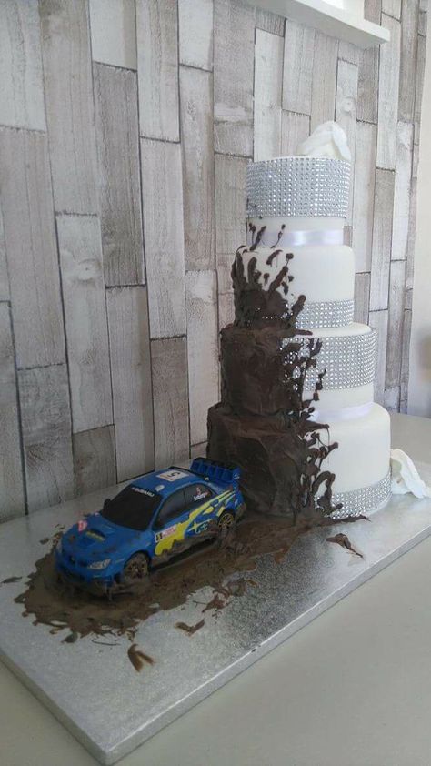 Subaru Birthday Party, Subaru Cake Ideas, Car Guy Wedding Ideas, Subaru Wedding, Wedding Cake Funny, Car Wedding Cake, Mechanics Wedding, Car Themed Wedding, Car Cakes