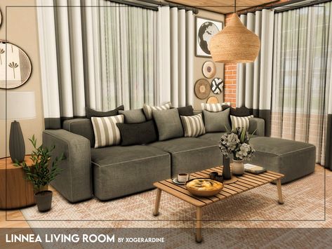 The Sims Resource - Linnea Living Room (TSR only CC) Sims 4 Living Room, Mod Living Room, Living Room Sims 4, Sims 4 Cc Furniture Living Rooms, Glamorous Living Room, Sims 4 Kitchen, Resource Furniture, Mod Furniture, Muebles Sims 4 Cc