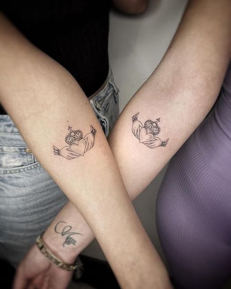 Calladagh Tattoo, Irish Calladagh Tattoo, Fine Line Claddagh Tattoo, Small Claddagh Tattoo, Matching Irish Tattoos, Cladaggah Tattoo, Claughdaugh Ring Tattoo, Celtic Irish Tattoo, Irish Couple Tattoos