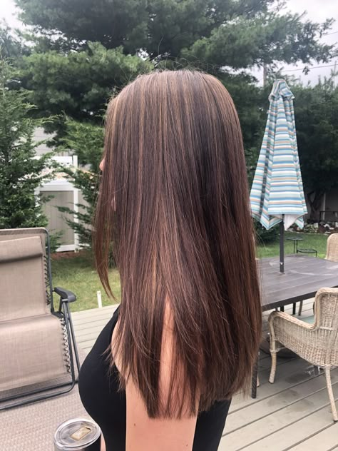 Long No Layers Haircut, Long Brown Haircut Straight, Long Haircut Straight, Long Blended Layers, Layers Straight Hair, Straight Mid Length Hair, Straight Brown Hair, Brown Hair Cuts, Brown Long Hair