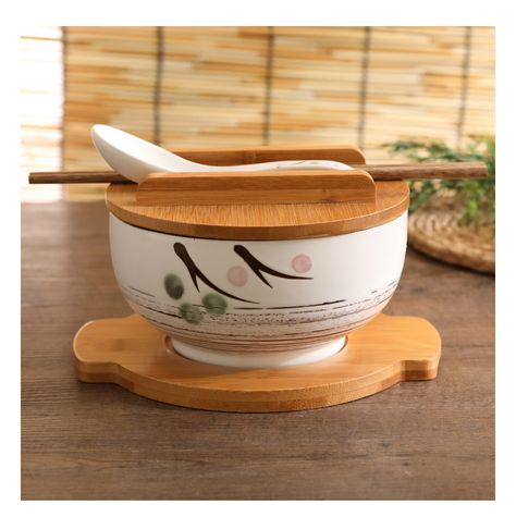 Japanese Style Rice Noodle Bowl with Lid Spoon and Chopstick Kitchen Tableware Ceramic Salad Soup Bowl Food Container Dinnerware|Bowls| - AliExpress Rice Noodle Bowl, Tableware Ceramic, Salad Soup, Wooden Dishes, Rice Noodle, Japanese Ramen, Soup Containers, Chinese Soup, Noodle Bowl