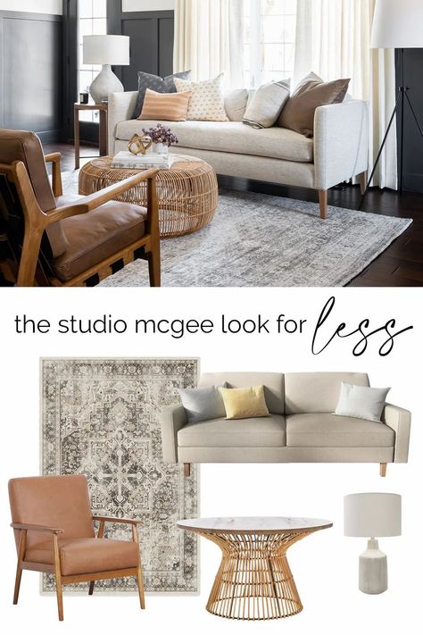 How to get the Studio McGee / Netflix Dream Home Makeover moody living room look for less McGee Style / Modern Farmhouse / Cottage Living / Dining Room / Home Inspiration Studio Mcgee Moody, Transitional Living Room Rugs, Mcgee Living Room, Mcgee Bathroom, Studio Mcgee Home, Studio Mcgee Living Room, Mcgee Kitchen, Transitional Living Room Design, Moody Living Room