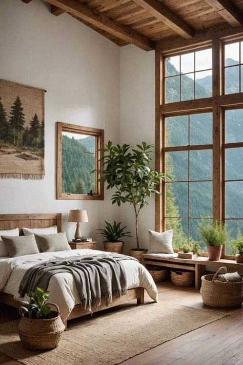 Modern White Bedroom Ideas, Modern Cabin Bedroom, Modern White Bedroom, White Bedroom Ideas, Home Bedroom Design, All White Bedroom, Natural Bedroom, Oak Bedroom, Relaxing Bedroom