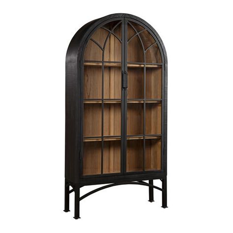 Astle Reclaimed Wood And Iron Display Cabinet by World Market Curio Cabinet Decor, Black Display Cabinet, Cathedral Design, Cozy Den, China Cabinet Display, Dark Home, Forging Metal, Tall Cabinet, Curio Cabinet