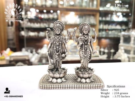 Handcrafted Antique 3D Make 925 Silver Lakshmi Narayana idol :) Lakshmi Narayana, Silver Articles, Lakshmi Devi, Pooja Items, Silver Lamp, Silver Pooja Items, Gold Bangle Set, Pooja Room Design, Bridal Accessories Jewelry