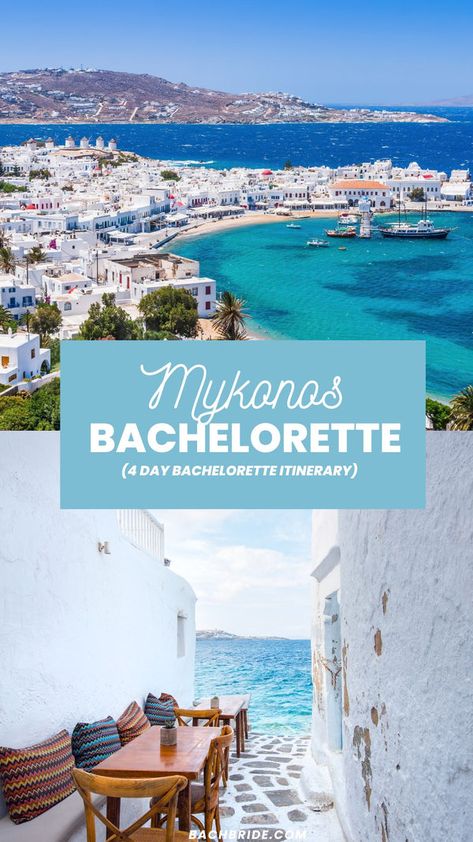 The Best Mykonos Bachelorette Party Itinerary Mykonos Bachelorette Party, Ibiza Bachelorette Party, Greece Bachelorette Party, Greece Bachelorette, Bachelorette Party Places, Belvedere Hotel, Lunch On The Beach, Party Itinerary, Bachelorette Party Itinerary