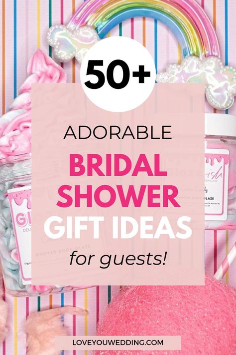 50+ Bridal Shower Favors & Gifts Your Guests Will Love! The ultimate list of the perfect wedding shower party favors and cheap, personalized, and cute bridal shower gift ideas for guests. Bridal Shower Favor Ideas For Guests, Bridal Shower Souvenirs Ideas, Bridal Shower Guest Gift Ideas, Bridal Shower Gift Ideas For Guests, Bridal Shower Guest Gifts, Bridal Shower Gifts For Guests, Gift Ideas For Guests, Shower Gifts For Guests, Cute Bridal Shower Gifts