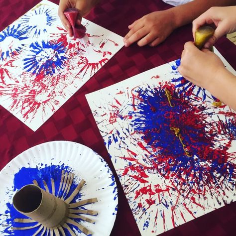 Top 6 Patriotic Crafts for Toddlers and Preschoolers - Glitter On A Dime Patriotic Painting Ideas, Firework Crafts, Nanny Crafts, Fireworks Painting, Fireworks Craft For Kids, Summer Crafts For Toddlers, Patriotic Activities, Firework Painting, Fourth Of July Crafts For Kids