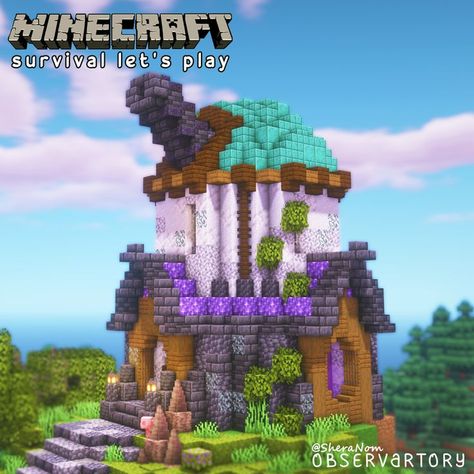 Minecraft Globe House, Minecraft Medieval Observatory, Minecraft Enchanting House Ideas, Minecraft Fantasy Library Build, Minecraft Enchanting Setup, Observatory Minecraft Build, Minecraft Observatory Telescope, Minecraft Observatory Ideas, Enchanting Setup Minecraft