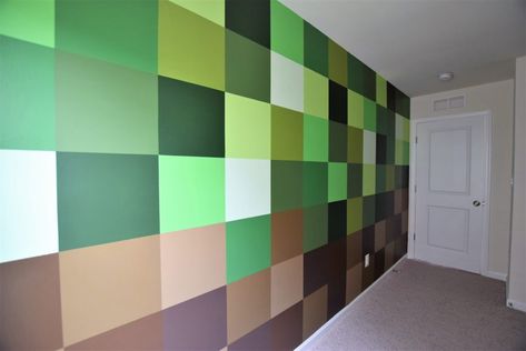 DIY Minecraft Mural – Village & Coast Minecraft Accent Wall, Minecraft Painting Ideas, Boys Minecraft Bedroom, Craft Bedroom, Boys Bedroom Colors, Minecraft Room Decor, Bedroom Ideas Minecraft, Minecraft Bedroom Decor, Minecraft Wall