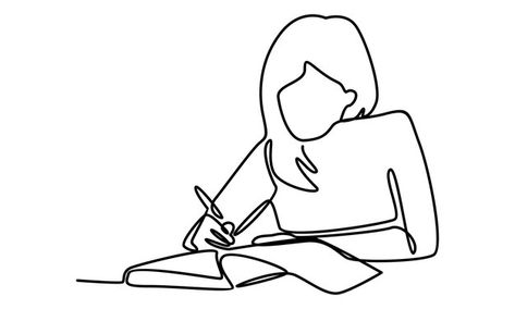 Continuous line of girl studying illustr... | Premium Vector #Freepik #vector #study-students #people-studying #study #teen-student Study Girl Drawing, Girl Studying Illustration, Sketch Notes Doodles, Studying Illustration, Studying Girl, Anti Corruption, Pencil Portrait Drawing, Note Doodles, People Drawing