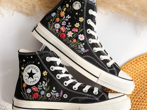 All shoes – Page 2 – Gipify Embroidered Vans, Converse 1970s, Cute Converse Shoes, Embroidered Sneakers, Embroidered Converse, Cute Converse, Flower Moon, Preppy Shoes, Embroidery Shoes