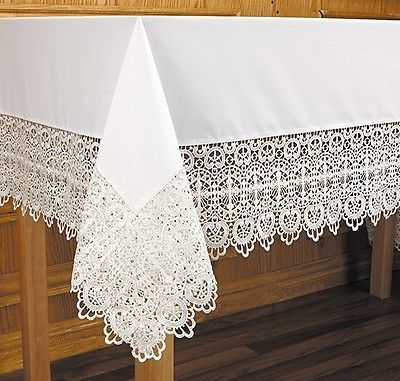 ALTAR-LINEN-CATHOLIC-ALTAR-Lace-trimmed-BUDDED-CROSS-with-Catholic-Bible-Stand Cross Altar, Dia De Los Muertos Decorations Ideas, Communion Table, Bible Stand, Catholic Altar, Church Altar, Church Furniture, In Remembrance Of Me, Church Candles