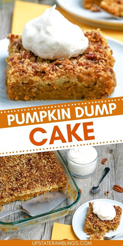 Pumpkin Dump Cake Orange Dump Cake, Pumpkin Dump Cake Recipe, Pumpkin Dump, Dessert Squares, Dump Cake Recipe, Dump Cake Pumpkin, Custard Cream, Dump Cakes, Fall Desserts Easy