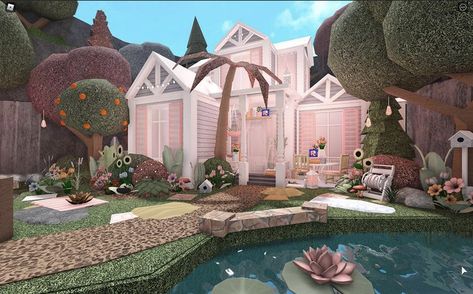 Preppy Bloxburg, Blush House, Roblox Houses, Aesthetic Bloxburg, Bloxburg Layout, Bloxburg Rooms, Bloxburg Hacks, Cute Blush, Cozy Desk