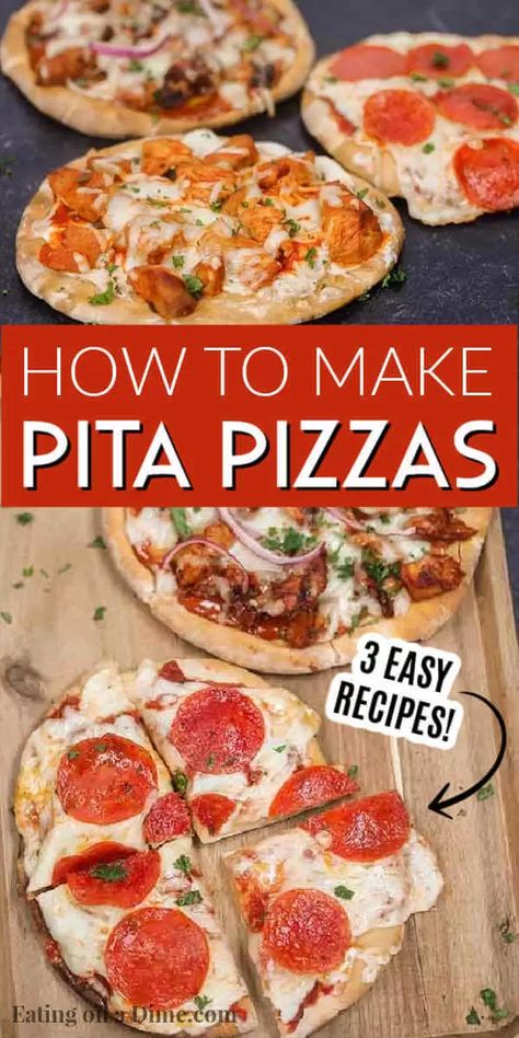 Pita Bread Pizza, Pita Pizza, Pan Arabe, Pita Recipes, Pita Bread Recipe, Pan Pita, Pita Pizzas, Healthy Pizza Recipes, Pizza Sauce Homemade