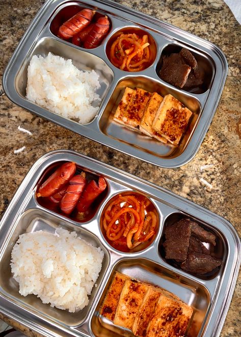 #recipe #korean #schoollunch #food #yummy #rice #tofu #koreanfood #sausage #beef #squid #lunch #foodstagram School Lunch Aesthetic Korean, Korean Lunch School, Korean Work Lunch, Asian School Lunch, Korean School Food, Korean Highschool Aesthetic, Korean School Lunch, Korean Sausage, Rice Tofu