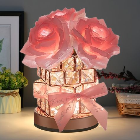 Faster shipping. Better service Diamond Lamp, Tafel Decor, Pink Room Decor, Crystal Table, Rose Crystal, Flower Lamp, Crystal Table Lamps, Bilik Tidur, Romantic Night