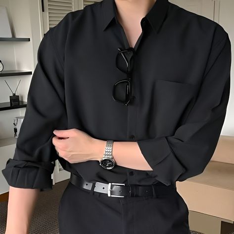 Outfits Quotes, Stil Masculin, Black Outfit Men, Bakal Suami, Gentleman Aesthetic, Shirt Outfit Men, Black Button Up Shirt, Classy Outfits Men, Men Stylish Dress