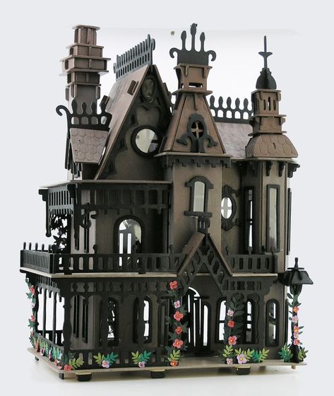 Free 3D file Laser Cut Fantasy Villa Fantasy Villa Vector plan for CNC CDR SVG・3D printer design to download・Cults Haunted Dollhouse, Villa Plan, Gothic Dolls, 3d Laser, Miniature Houses, Miniature Model, Wooden Puzzles, Model Homes, Haunted House