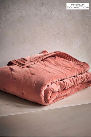 Blankets & Throws | Bed & Sofa Throws | Next UK Terracotta Blush Bedroom, Peach Bedspread, Coral Bedroom Ideas For Adults, Coral Bedspread, Bedspread Ideas, French Connection Home, Bedroom Cosy, Velvet Quilt Cover, Colourful Interiors