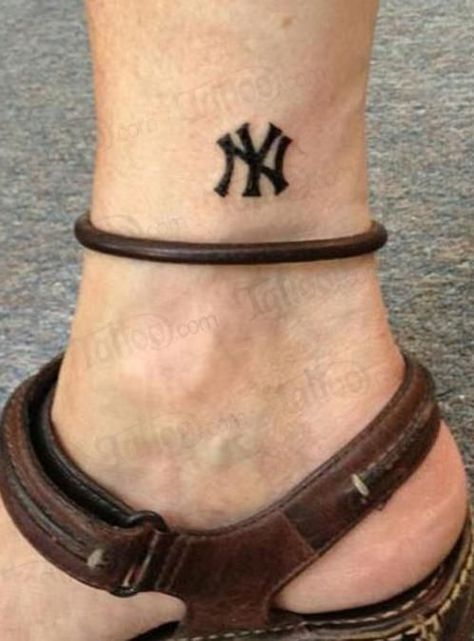 Yankees Logo Tattoo, Yankees Tattoo, Ankle Tats, Running Tattoos, Ny Yankees Logo, Baseball Tattoos, State Tattoos, New York Tattoo, Nyc Tattoo