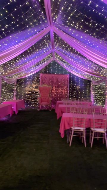 Pink Sweet 16 Decorations Outside, Outside Tent Birthday Party Ideas, Outside Tent Party, Pink Drapes Party, Pink Tent Party, Backyard Sweet 16 Party Ideas Tent, Venue Birthday Party, Outside Tent Party Ideas, Canopy Party Decorations