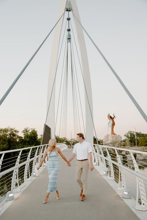 keeper-of-the-plains-wichita-kansas-bridge-over-arkansas-river- Kansas Engagement Photos, Kc Union Station Engagement Photos, Arkansas Engagement Photos, Downtown Kansas City Engagement Photos, Wichita Kansas, Kansas City Wedding Photography, Engagement Photography Poses, Romantic Evening, Engagement Poses