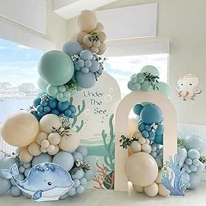 147pcs Under the Sea Balloons Garland Arch Kit with Dusty Slate Blue Pastel Green Sand White Latex Balloons for Ocean Themed Under the Sea Baby Shower Birthday Party Decorations Ocean Balloon Garland, Ocean Balloon Arch, Sea Balloon Garland, Under The Sea Balloon Garland, Sea Baby Shower Theme, Ocean Theme Party Decorations, Sea Birthday Party Decorations, Ocean Baby Shower Theme, Under The Sea Party Decorations