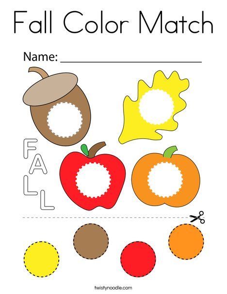 Fall Color Match Coloring Page - Twisty Noodle Fall Opposites Preschool, Fall Colors Activities For Preschool, Fall Matching Games For Toddlers, Two Year Old Fall Activities, Fall Matching Worksheets For Preschool, Colors Of Fall Preschool, Color Review Preschool Worksheets, Harvest Toddler Crafts, Fall Animal Activities For Toddlers