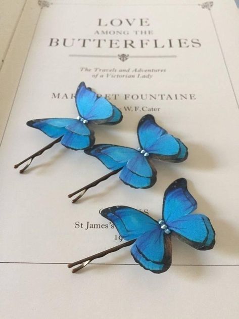 Butterfly Hair Pins, Butterfly Wedding Theme, Purple Fashion Casual, Silk Butterfly, Blue Morpho Butterfly, Morpho Butterfly, Blue Morpho, Parisian Life, Blue Butterflies