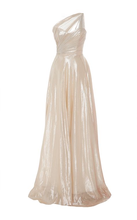 Draped One Shoulder Metallic Ball Gown by ROMONA KEVEZA for Preorder on Moda Operandi Sequined Wedding Dress, Large Gowns, Metallic Ball, Metallic Gown, Romona Keveza, Lauren Bacall, Gala Dresses, Mein Style, Glam Dresses