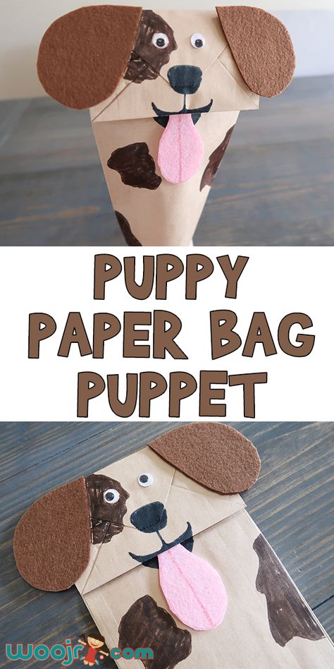 Puppy Paper Bag Puppet | Woo! Jr. Kids Activities Puppy Crafts, Bag Puppet, Diy Paper Bag, Paper Bag Crafts, Puppets For Kids, Paper Bag Puppets, Print On Paper Bags, Puppet Crafts, Dog Crafts