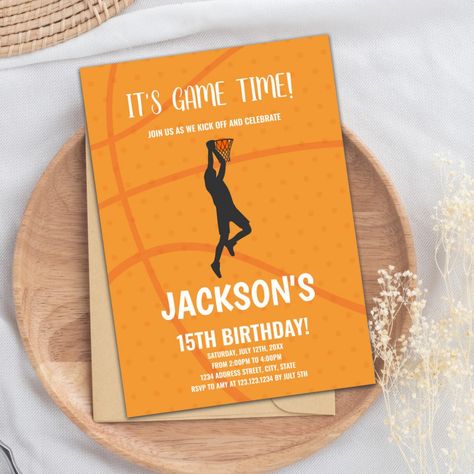 Basketball Birthday Invitations, Basketball Invitations, Birthday Invitations Zazzle, Basketball Background, Card For Birthday, Basketball Birthday Parties, Background Birthday, Basketball Birthday, Printable Birthday Invitations